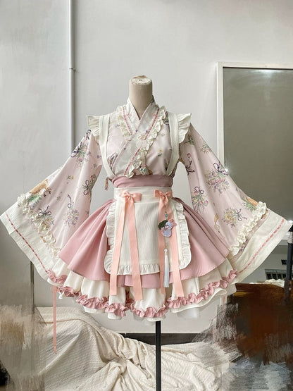 セットハーブ薬の花ネックライン桜祭りチェリー+衣装ピンク漢方クロスオーバースカートトップロリータ