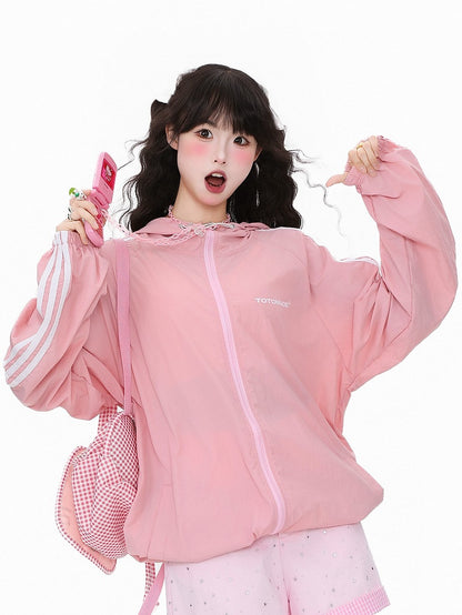 Kawaii Sun Closure Daily Green/Yellow/Pink Cuffs Protection Jacket Elastic Zipper with