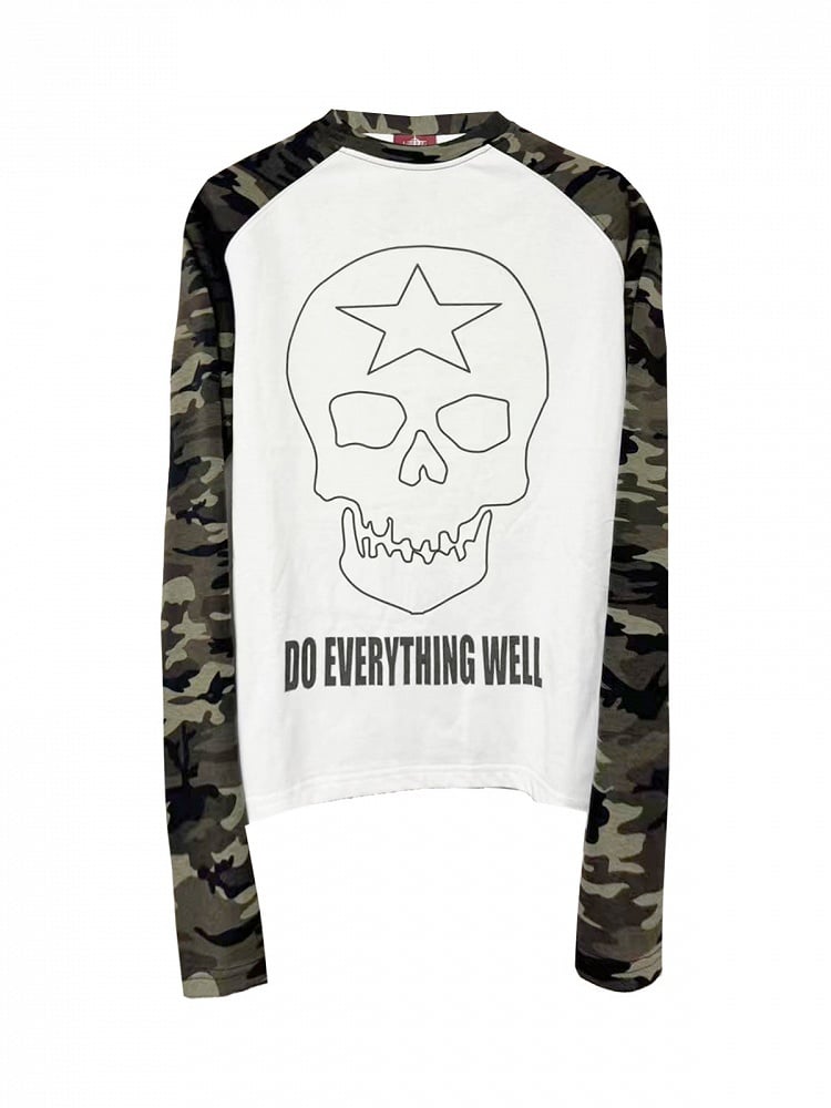 White Skull Print Camo Long Sleeve Punk Top - DETW OnLine