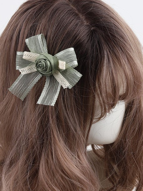 Hairclip Green Bowknot Lace Lolita Rose