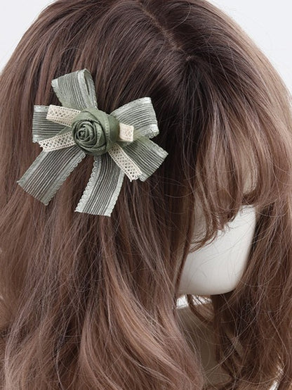 Hairclip Green Bowknot Lace Lolita Rose