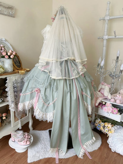 Green Basque Waist Floral Bowknots Hanayome Lolita OP / Full Set