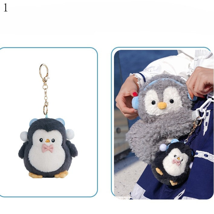 Light Middle/Large Keychain Plush + Options Gray 4 Penguin Backpack/Crossbody Size Bag Cute