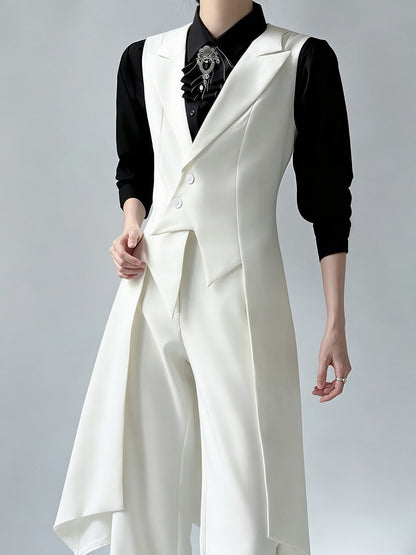 Swallow-Tail White Elegant Prince Long Waistcoat - ROAE