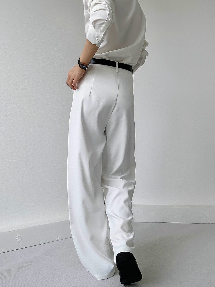 Ouji with Button Lolita Wide-Leg Pants  Fly White High-Waisted