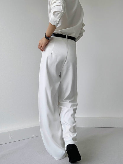 Ouji with Button Lolita Wide-Leg Pants  Fly White High-Waisted