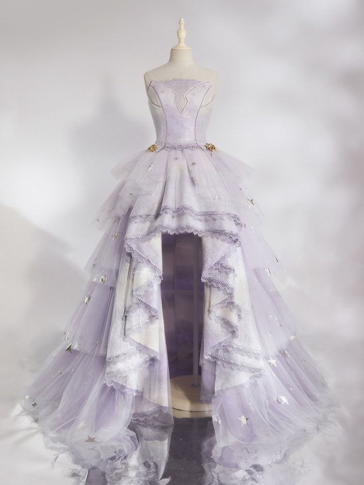 Star Dream Light Purple Sleeveless Top Stars High-low Skirt Set - Nikki Tomorrow