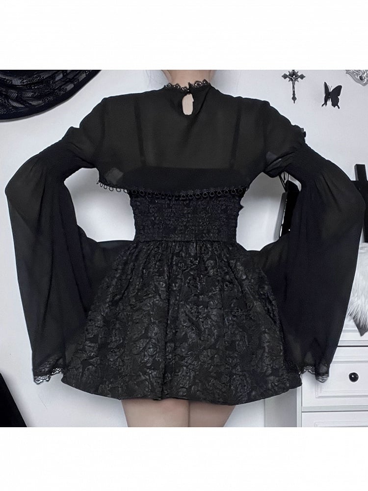 Shrug with Black Crisscross Gothic Sleeves Bell Lace-Up Halloween