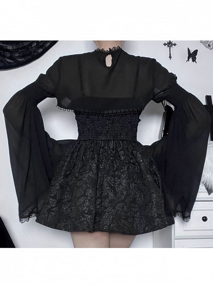 Shrug with Black Crisscross Gothic Sleeves Bell Lace-Up Halloween