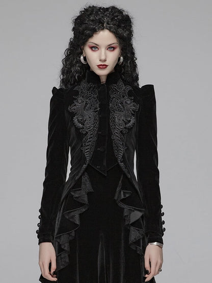 Short Weft Black Gothic Velvet Coat