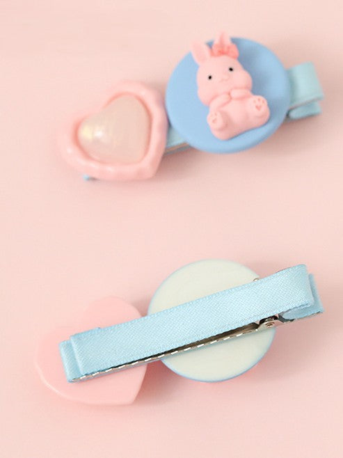 Sweet Blue/Pink Bunny Lolita Hairclip Heart
