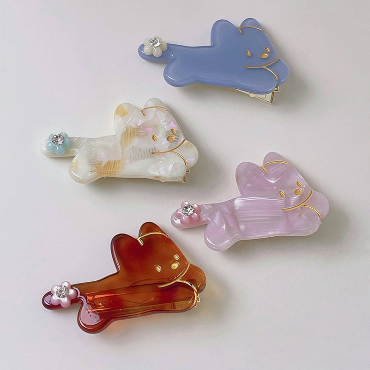 Puppy Rhinestone 4 Hairclip Decorated Color Options