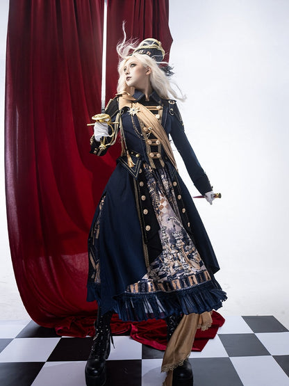 Black & Blue Military Coat with Ribbon Set
