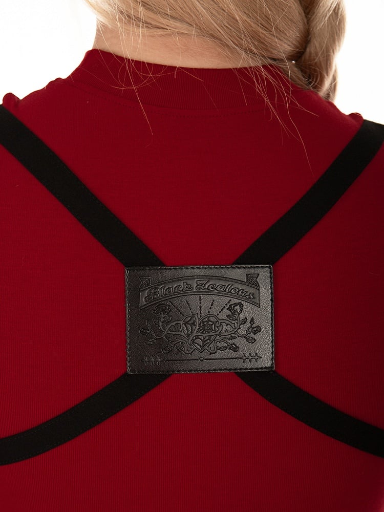 バイオハザード エイダ・ウォン バイブス レッド＆ブラック バックルストラップドレス ウエストベルト＆ハーネス オールインワン ガーター付き