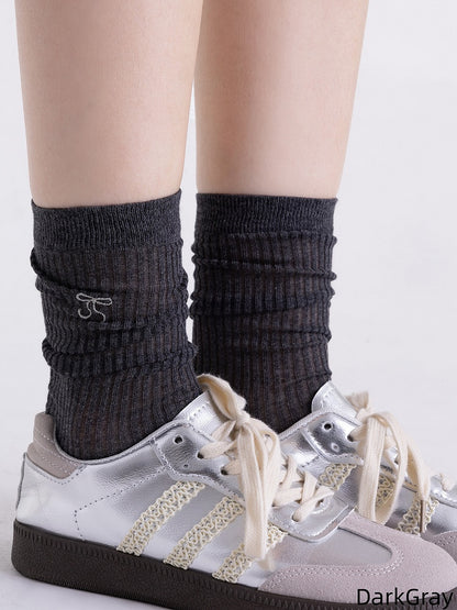 Cotton Vertical Bow Socks Pattern 4 Striped Colors Breathable Embroidery