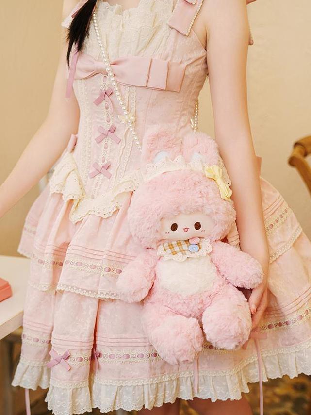 Charming Pink Plush Bunny-shaped Crossbody Bag