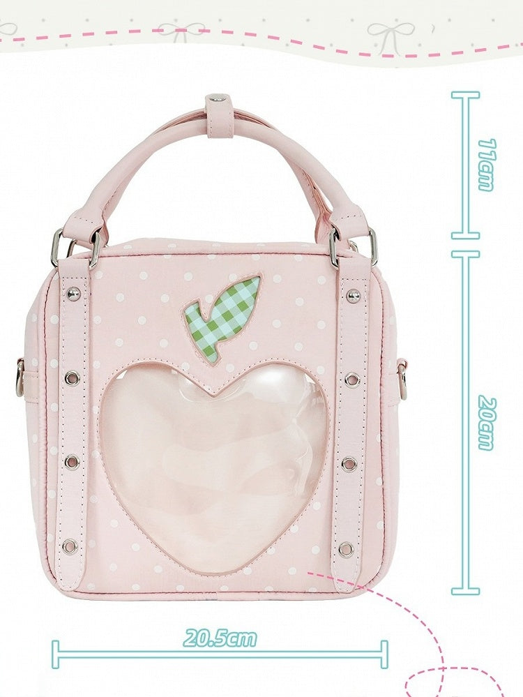Red Heart Polka Dot Ita Bag with Double Clear Window - DRDR