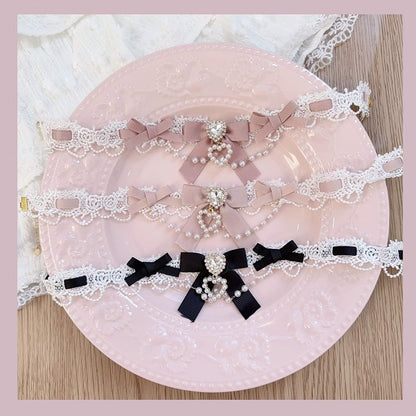 Heart Lolita Choker 9 Rhinestone Kei Chain Colors Bow | Jirai Bead
