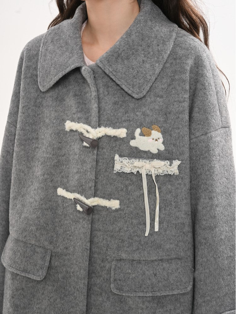 Gray Accents with and Embroidery Lace Long Dog Coat