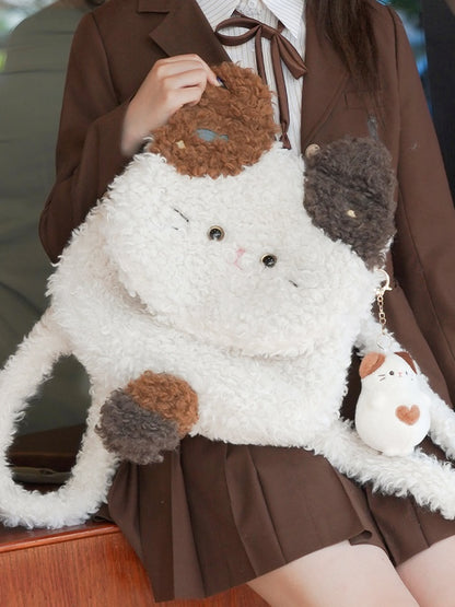 白いかわいい猫の形をしたぬいぐるみフラップバックパックバッグ