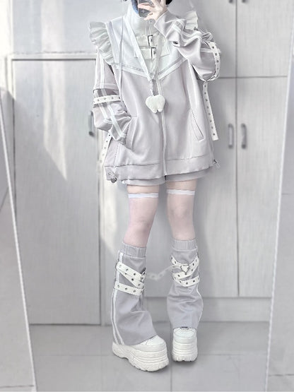 Detachable High Brooches Gray Free Neck with Sleeves Jirai Kei Jacket Angel-wing