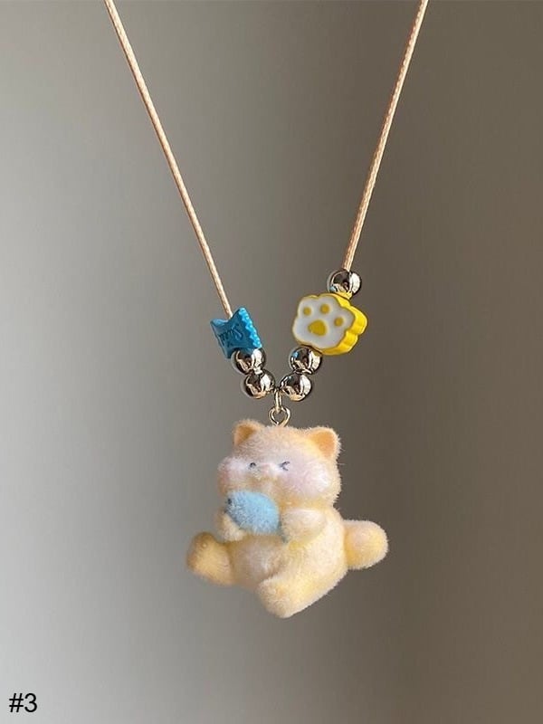 Collier Perles Pendentif Chat - Kiwi Store