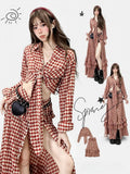 Muster Twist Oberschenkel-High High-Low Shirt Floral Slit + Rock Details Rot Print Plaid