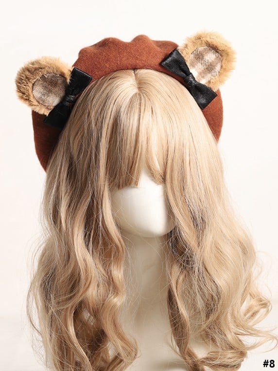 20 Color Options Sweet Lolita Plush Bear Ear Bowknot Beret