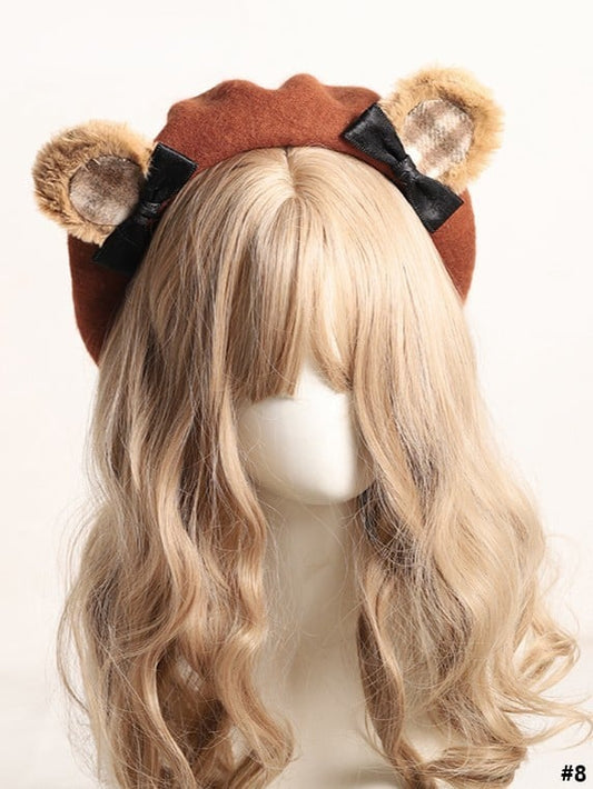20 Color Options Sweet Lolita Plush Bear Ear Bowknot Beret