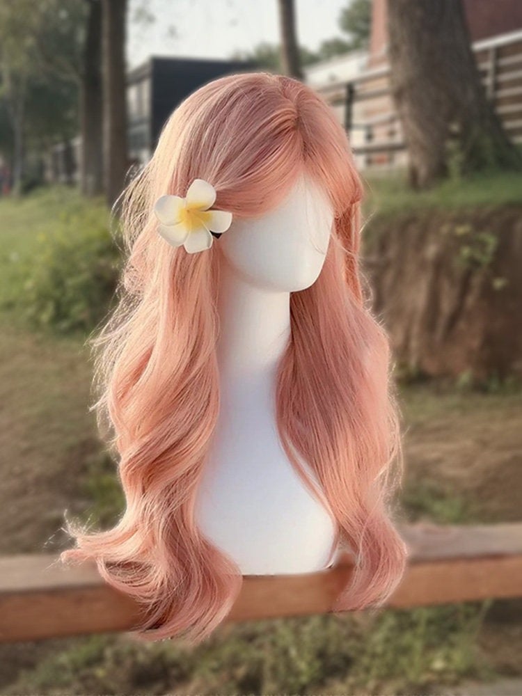 Pink 68cm Curtain Bangs Wavy Wig - Sleepy Fish