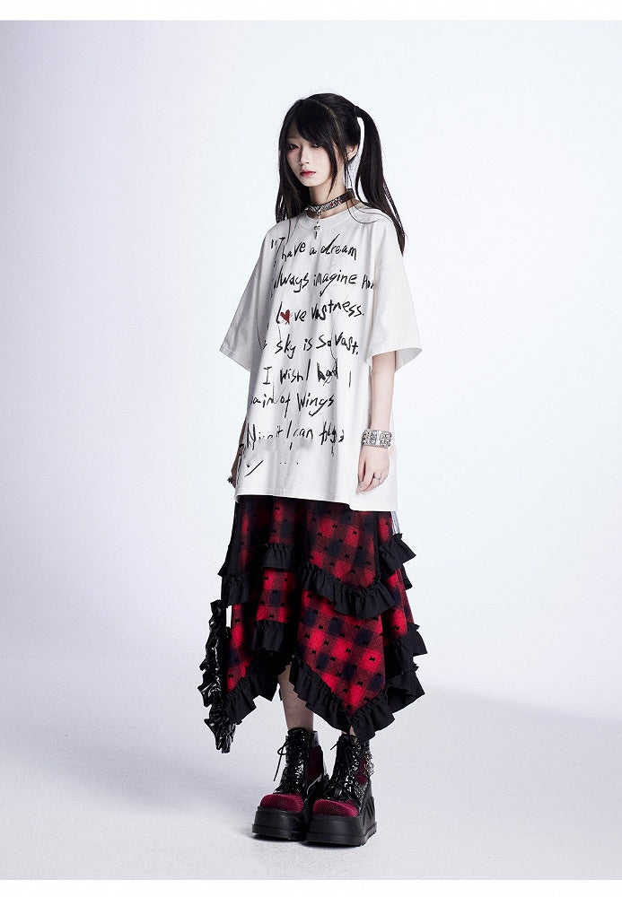 White Graffiti Letter Print Loose T-Shirt