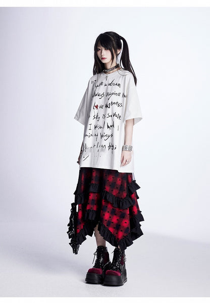 White Graffiti Letter Print Loose T-Shirt