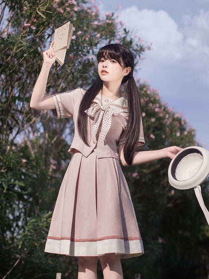 JK Skirt with Uniform Hem Beige Pleat Box 55cm Pink