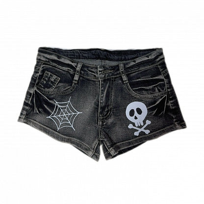 Print Shorts Dark Web with and Skeleton Spider Grey