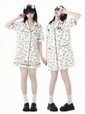 Allover Panda Print Plüsch Beige Shirt Kleid Pyjama Panda gewellter Rand Kragen