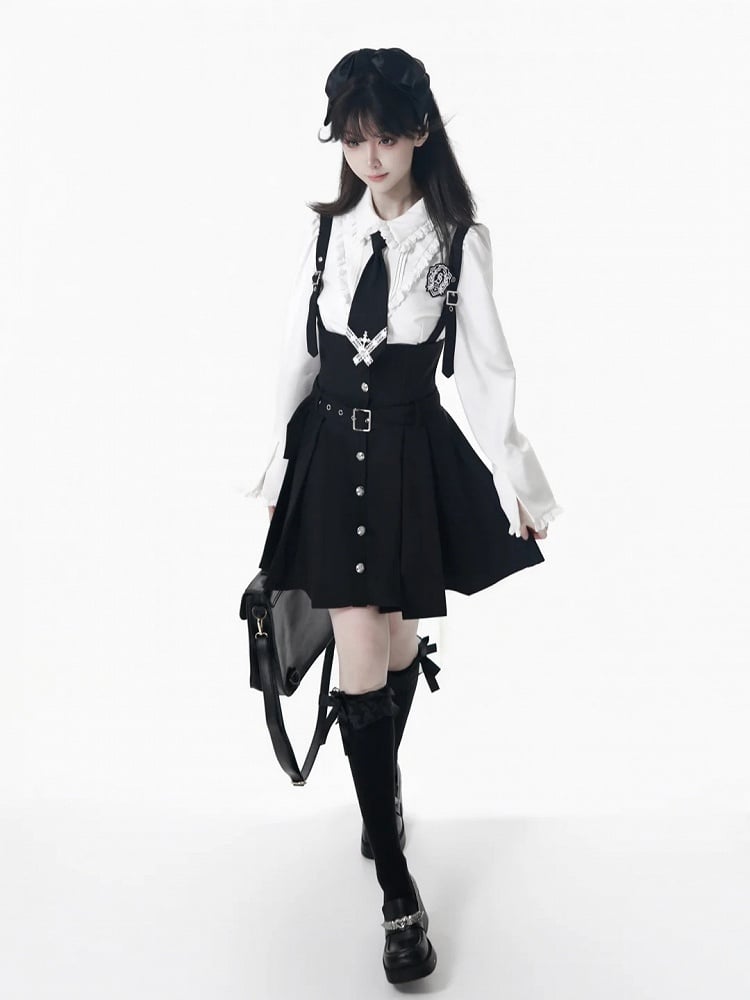 Skirt Box Pleat Overall Belt Strap Adjustable with Black/Gray
