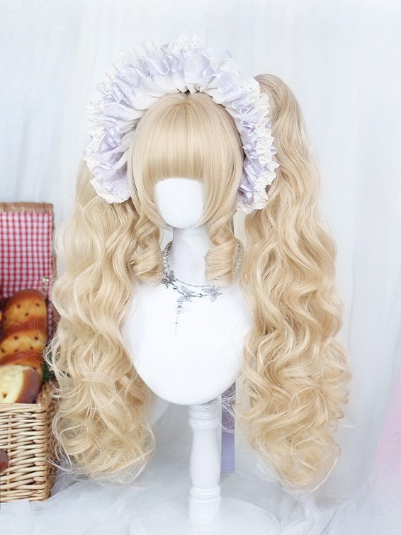+ Perücke, kurz, doppelt, gewellt, blond, 20 cm, voller Krallenpony, Pferdeschwanz, 55–60 cm, Clips