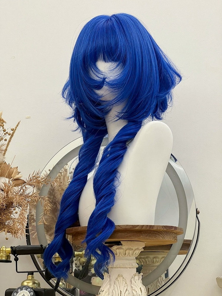 Gothic Blue Long Curly Wig with Full Bangs 72cm - Alice Garden