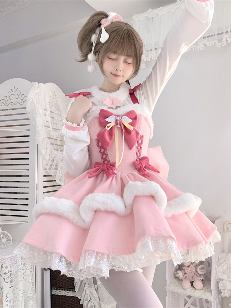 Heart Design White Plush Neckline Top