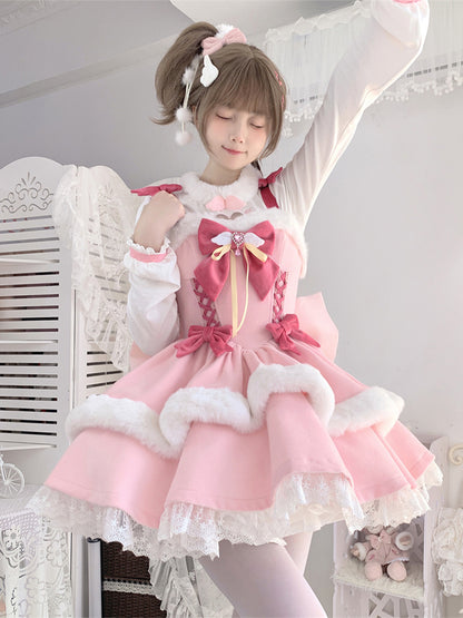 Heart Design White Plush Neckline Top