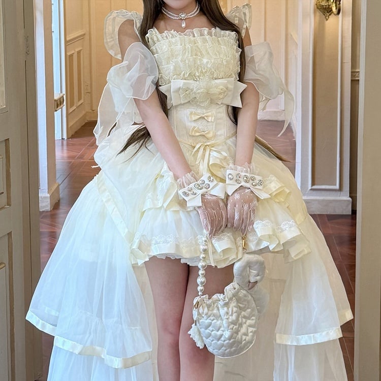 Tulle Bowknot Arm Sleeves in Beige Blue Pink - Diamond Honey