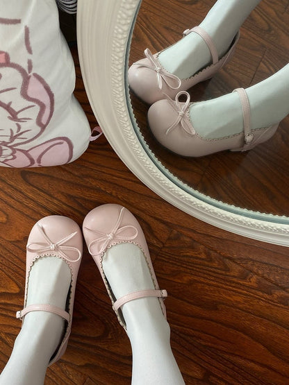Janes Bow Mary 3cm Heeled with Details Lolita Sweet Snap Pink Closure