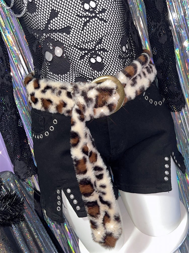 Gyaru Brown Leopard Plush Buckle Belt