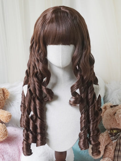 Hellblond/Blond/Dunkelbraun/Schwarz Lange römische Lockenperücke mit vollem Pony