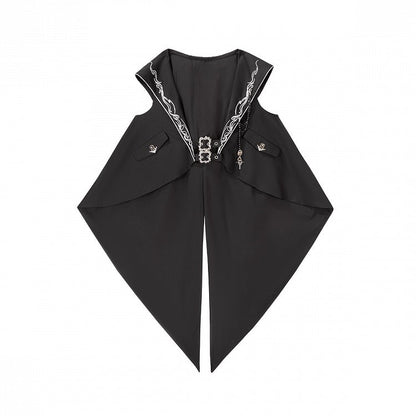 Waist Ouji Overall Black Waistcoat Bunny + Shorts Split-Tail High Lolita Hooded Ear Shirt