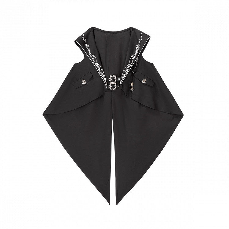 Black Bunny Ear Hooded Outfit Set with Waistcoat & Shorts - Xiong Dou Jiang