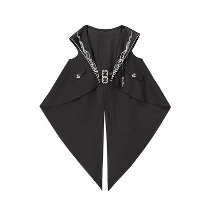 Black Bunny Ear Hooded Outfit Set with Waistcoat & Shorts - Xiong Dou Jiang