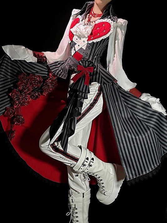 Ouji White Pants with Red Black Striped Sides - Rose Crown