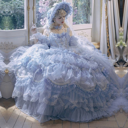 with Hime Dress Bead Lolita Floral Available Length Gorgeous and Blue Plus Accents Floor Hanayome Wedding Sizes