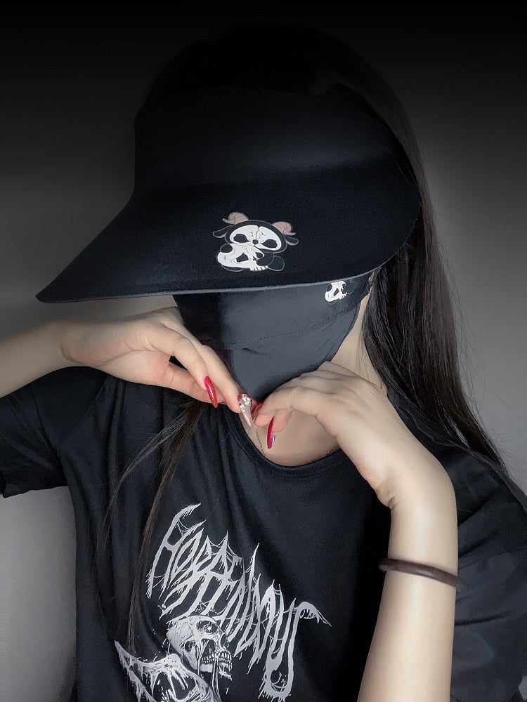 With Black Sun White Protection Mask and Grim Reaper Print Gothic